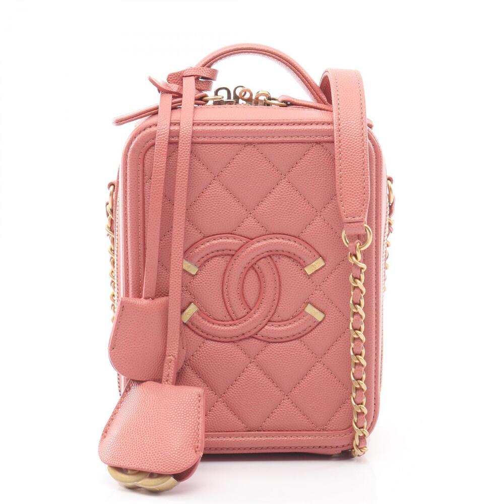 Chanel CC Filigree Shoulder Bag Leather Grained Calf Pink